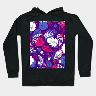 Foliage & Hibiscus Pattern - Purple & Pink Hoodie